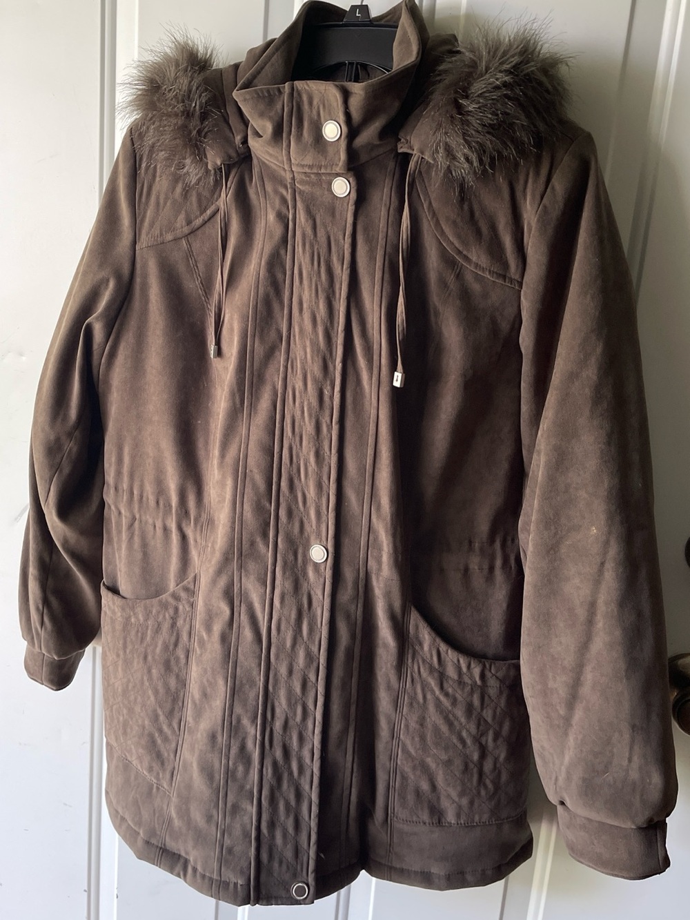 Croft & Barrow Brown Hooded Parka Jacket with Fur-Trim Hood